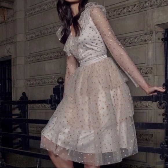 Rachel Parcell Dress Glitter Star Tulle Long Sleeve Tier Ruffle - Picture 3 of 7